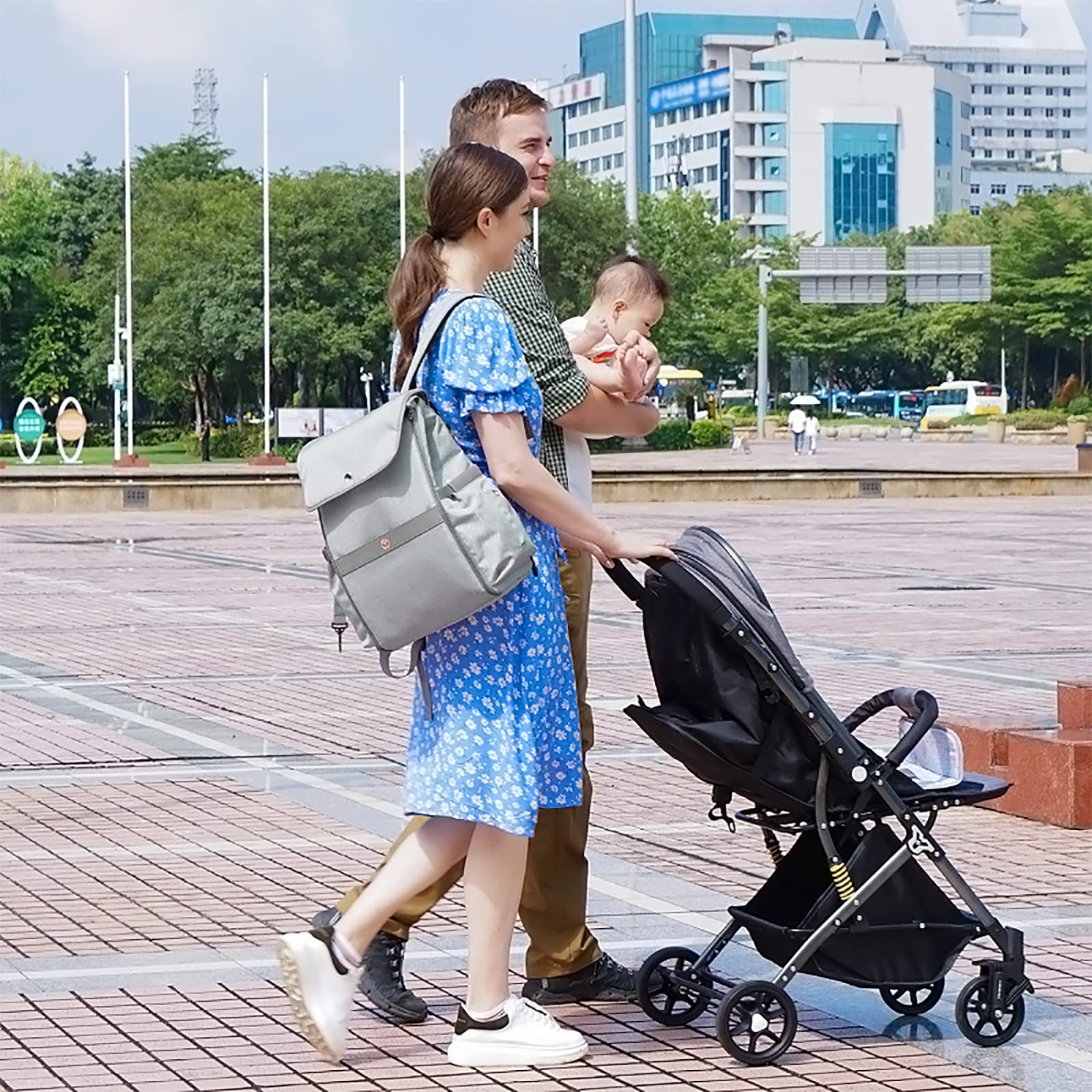SONARIN Zaino Fasciatoio e Materassino Fasciatoio,2-in-1 Leggera Borsa Fasciatoio da Viaggio Fasciatoio per Bambino Borsa per Pannolini Zaino Mamma Impermeabile con Ganci per Passeggino(Grigio)