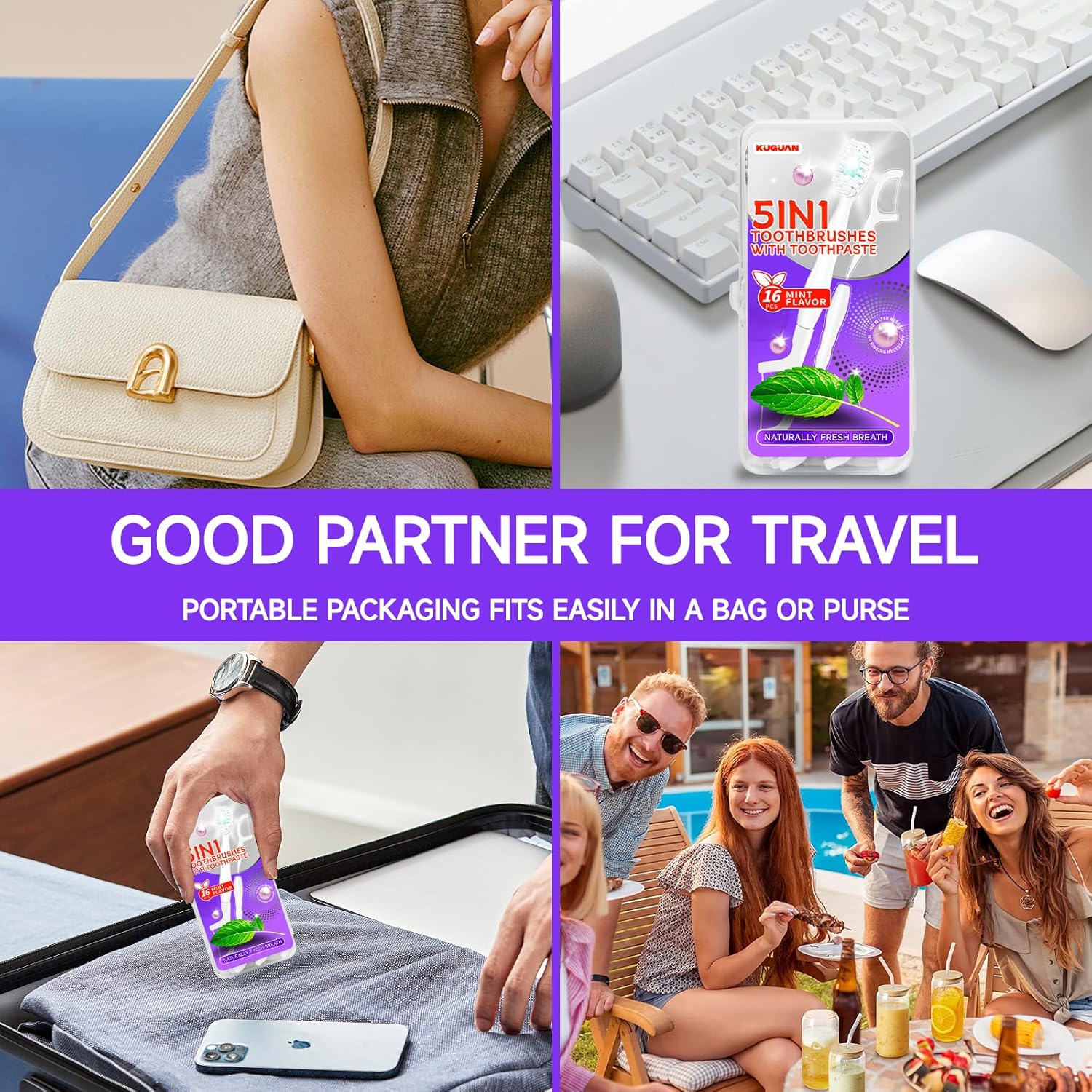 Mini Brushes-Disposable Toothbrushes with Toothpaste Travel Toothbrushes Portable for Work or Travel 80pcs (Mint-5pack)