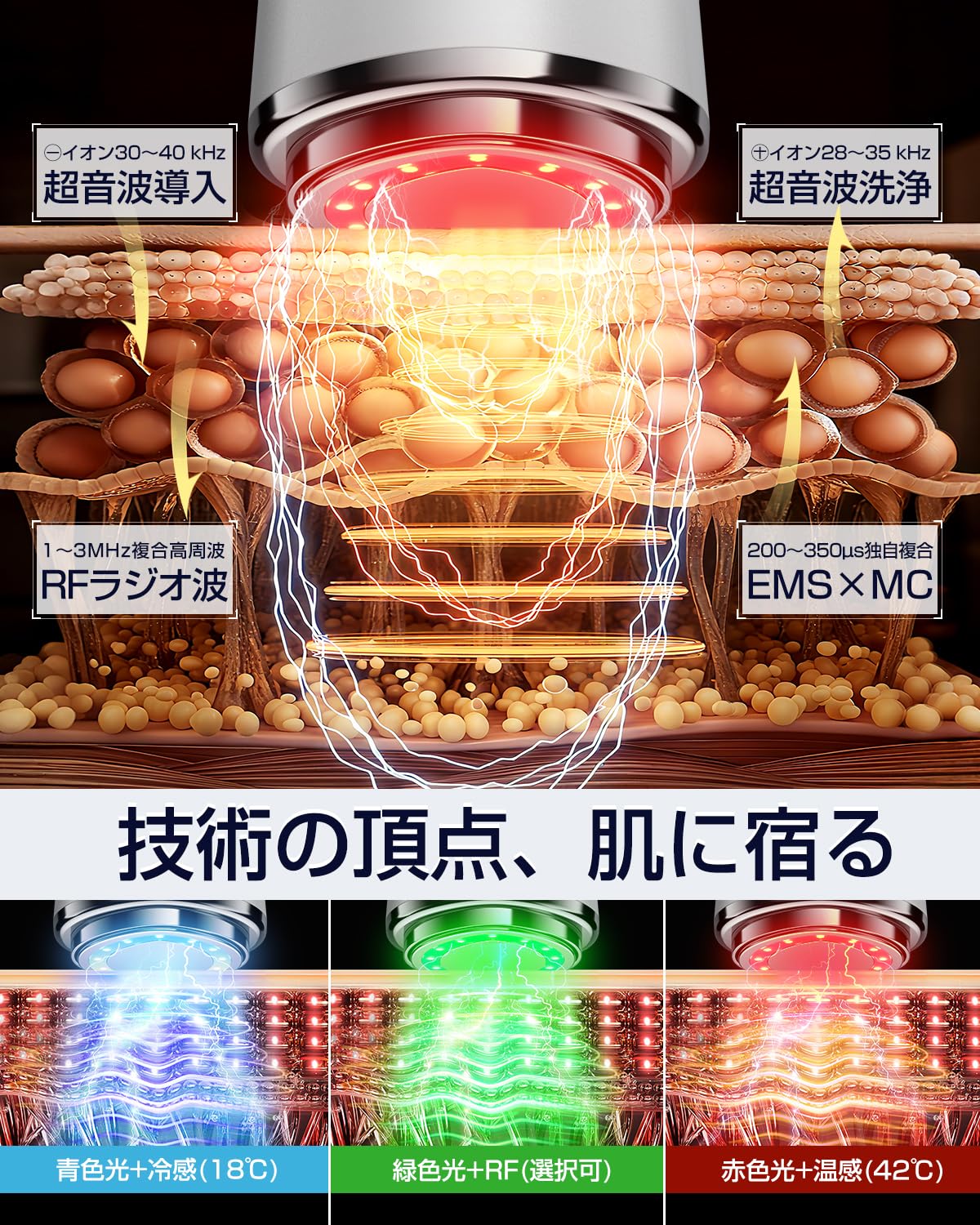 Amazon.co.jp: 美顔器 1台18役 RF EMS MC 温冷 高周波 【2026業界初