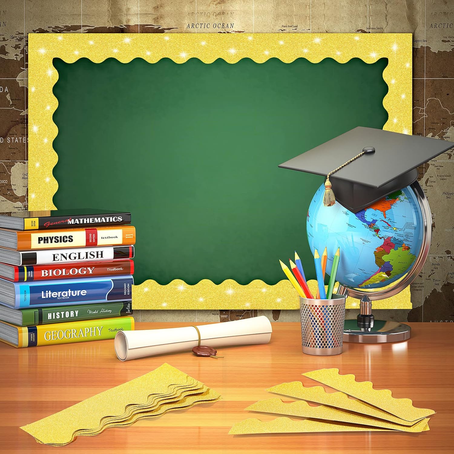 Buy Spakon 120 Pcs 130 Feet Glitter Bulletin Board Border Scalloped Trim Shiny Decorative Poster