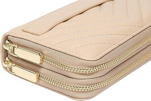 Miniatura 7 de Daisy Rose Embrague de teléfono con doble cremallera y cartera para mujer, bloqueo RFID, organizador de múltiples tarjetas de piel sintética vegana