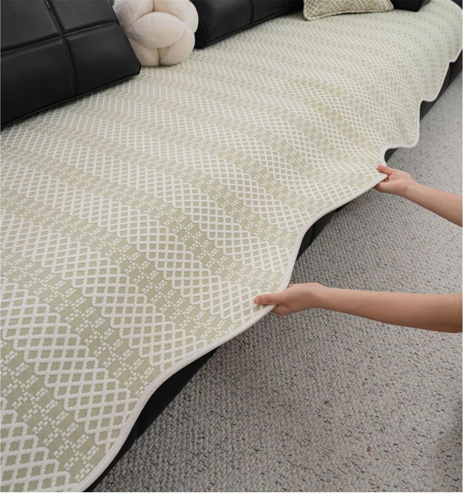 Estera Sofá Lujo Seda Hielo Antideslizante | Funda asiento sofá Protector muebles lavable rayas silicona alta densidad una pieza tacto suave