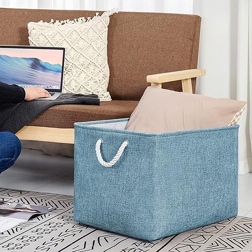 Miniatura 6 de VAN CADENE Contenedores grandes de almacenamiento para armario, organizadores de armario de lino y almacenamiento con cierre de cordón, cesta de