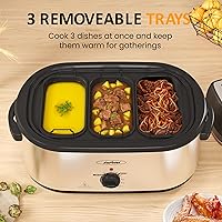 Vista 5 de Sunvivi 24 QT Electric Roaster Oven with Self-Basting Lid, 3 Compartments, and Keep Warm Function, Full-Range Temperature Control (150-450°F)