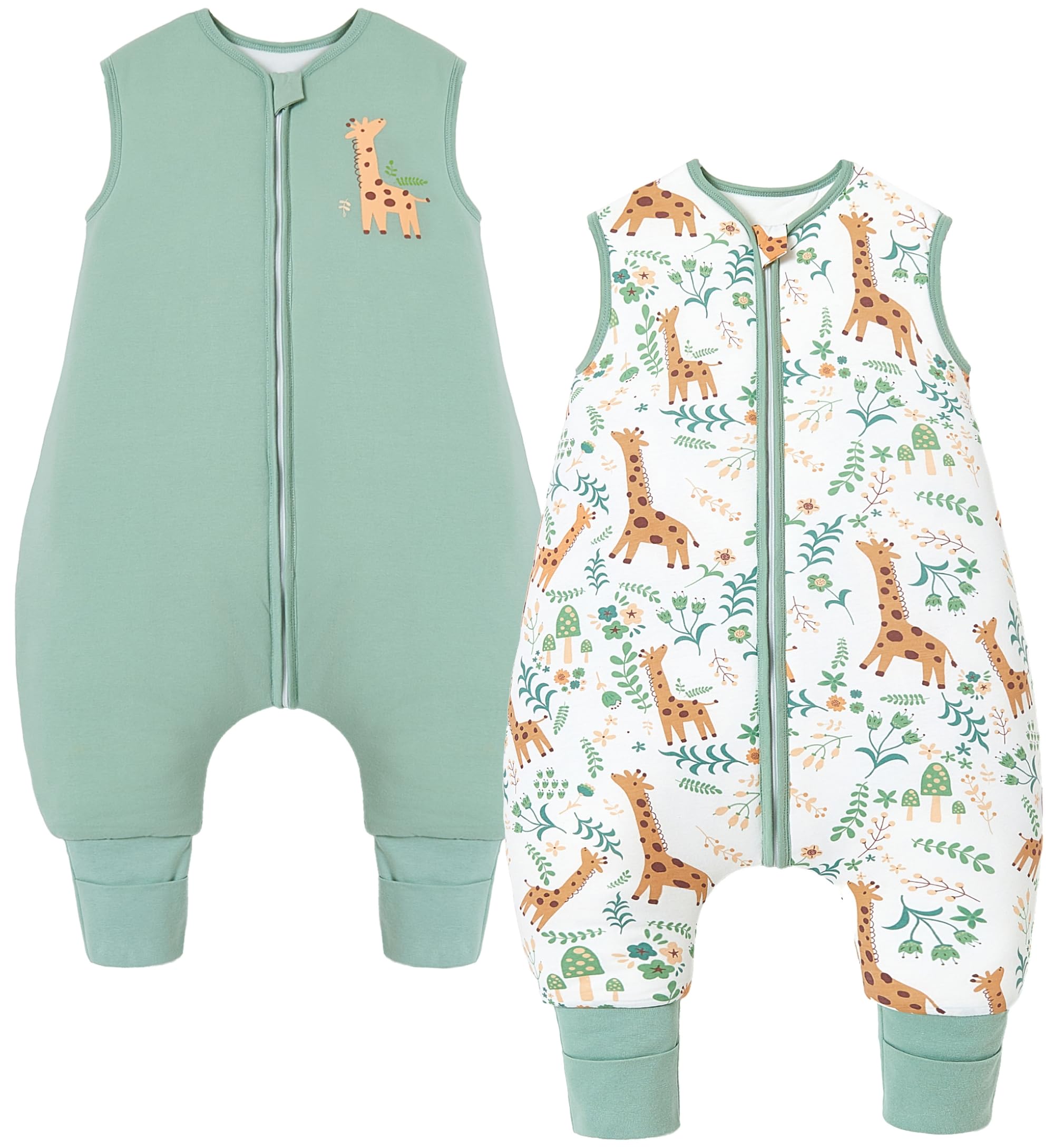 Chilsuessy 2er Pack Baby Schlafsack mit Beinen 1.5 Tog Ganzjahres Schlafsack mit Füßen aus 100% Baumwolle