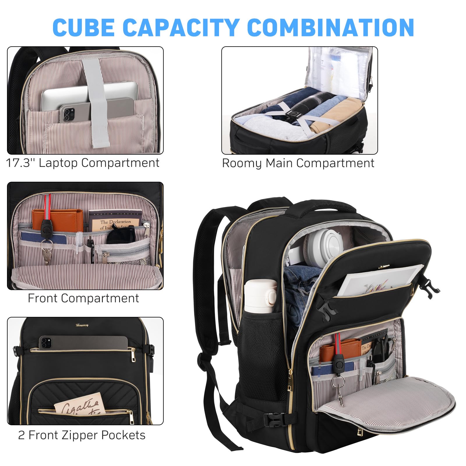 MOMUVO Travel Backpack for Women,Carry On Backpack Flight Approved,Large 17 Inch Laptop Backpack Luggage Backpack with USB Charging Port