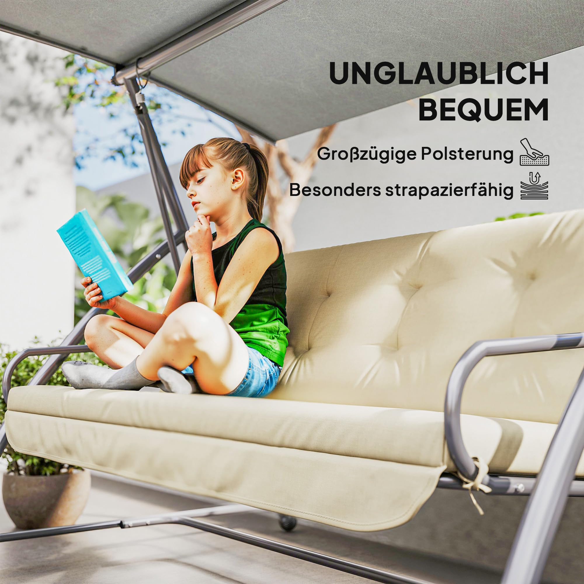 Outsunny Set di Cuscini per Altalena Hollywood 170 cm - Cuscino per Sedia e Schienale Laterale Beige