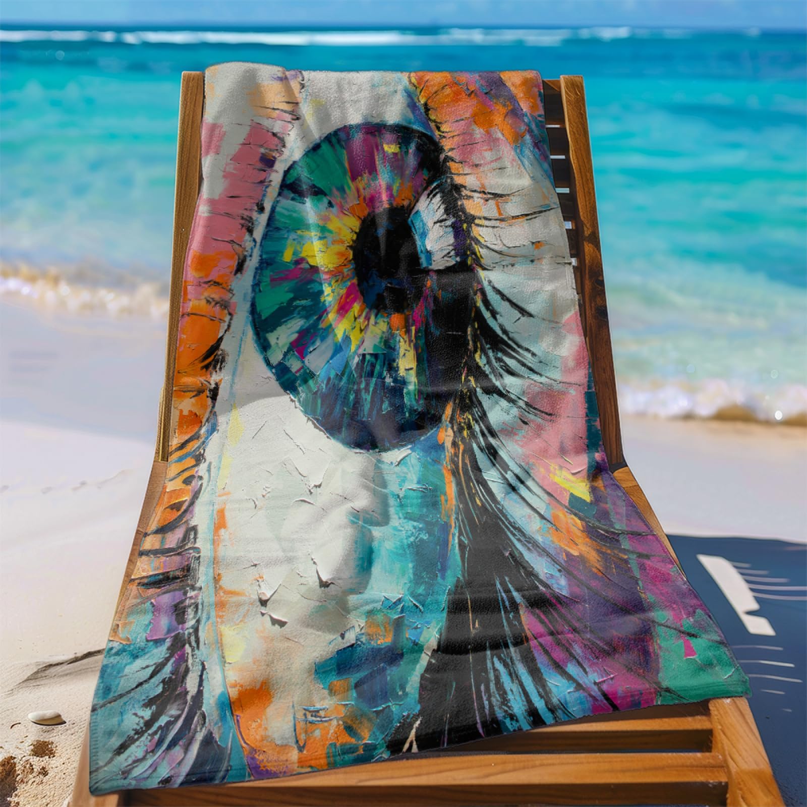 Telo Mare Microfibra 210x230 Arte Degli Occhi Telo Spiaggia Grande Antisabbia,XXL Asciugamano Mare, Asciugatura Rapida, Stuoia Spiaggia Leggero E Portatile