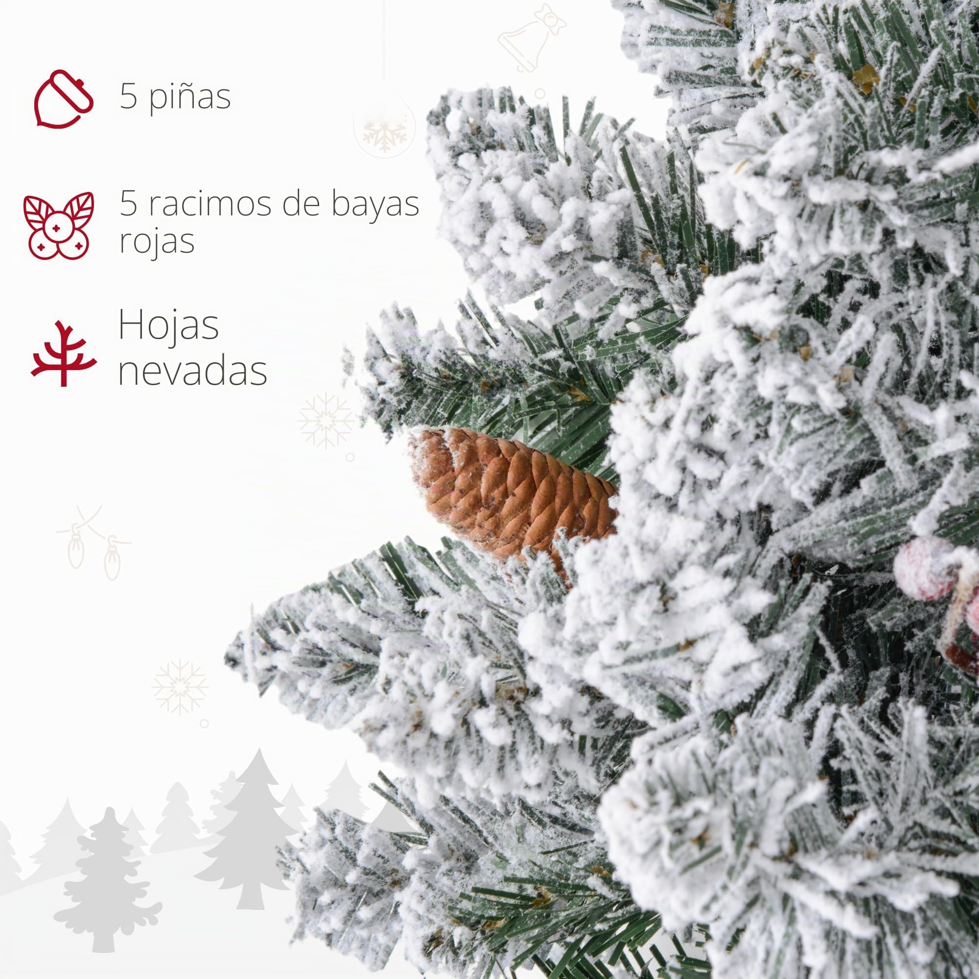 HOMCOM Corona de Navidad Puerta Helada Artificial 60CM Decoración de Navidad Luminosa con Piñas y Bayas Rojas, Luces LED y Temporizador, para Puerta, Ventana o Chimenea, Verde