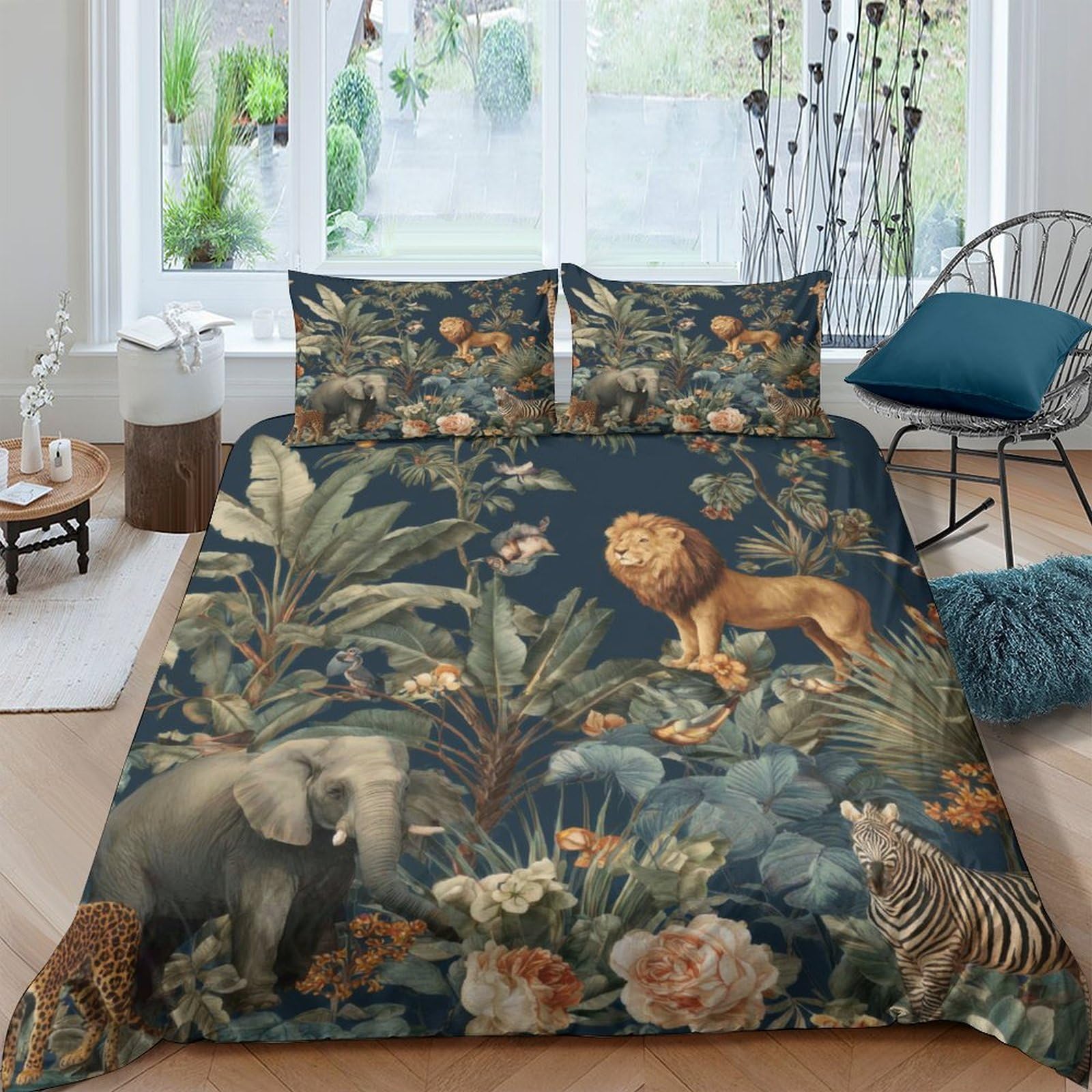 Ctjqhvkz Style-2 3D Printed Jungle Safari Fitted Sheet Microfiber Soft Animal Wildlife Mattress Cover For Bedroom Guestroom Dorm Decor Single（135X200cm）