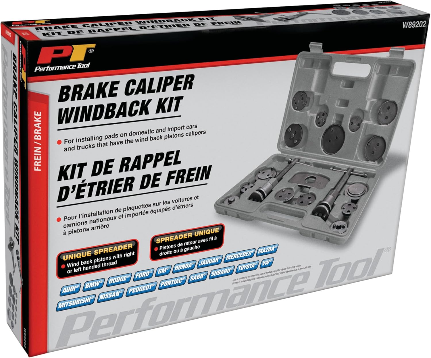 Performance Tool W89202 18pc Brake Caliper Wind Back Kit