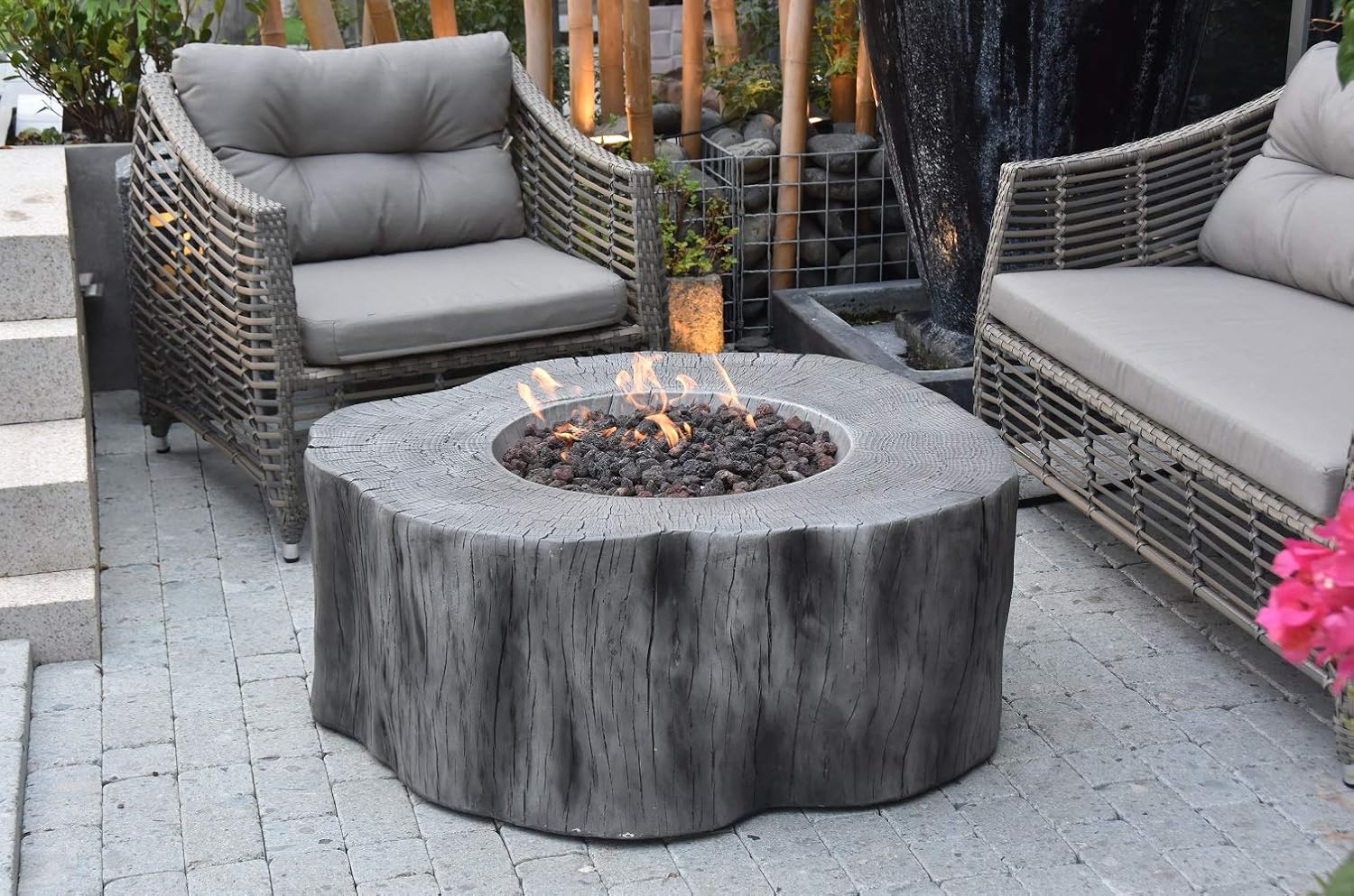 Manchester Concrete Fire Pit 42" x 39" Outdoor Patio Firepit Includes Lava Rocks Modern Fire Pits & Outdoor Fireplaces for Garden, Deck, Indoor & Outdoor Heating