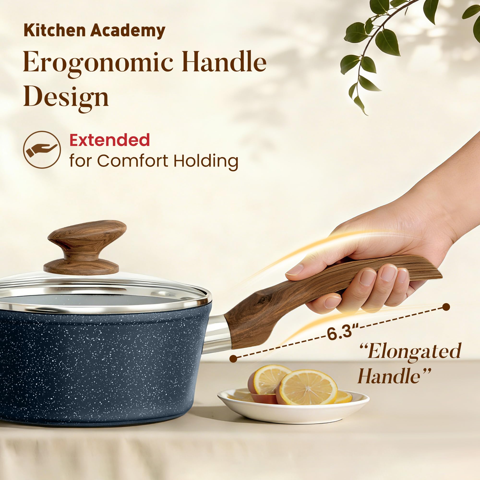 Kitchen Academy Blue Pots and Pans Set Non Stick, 12Pcs Induction Cookware view 5