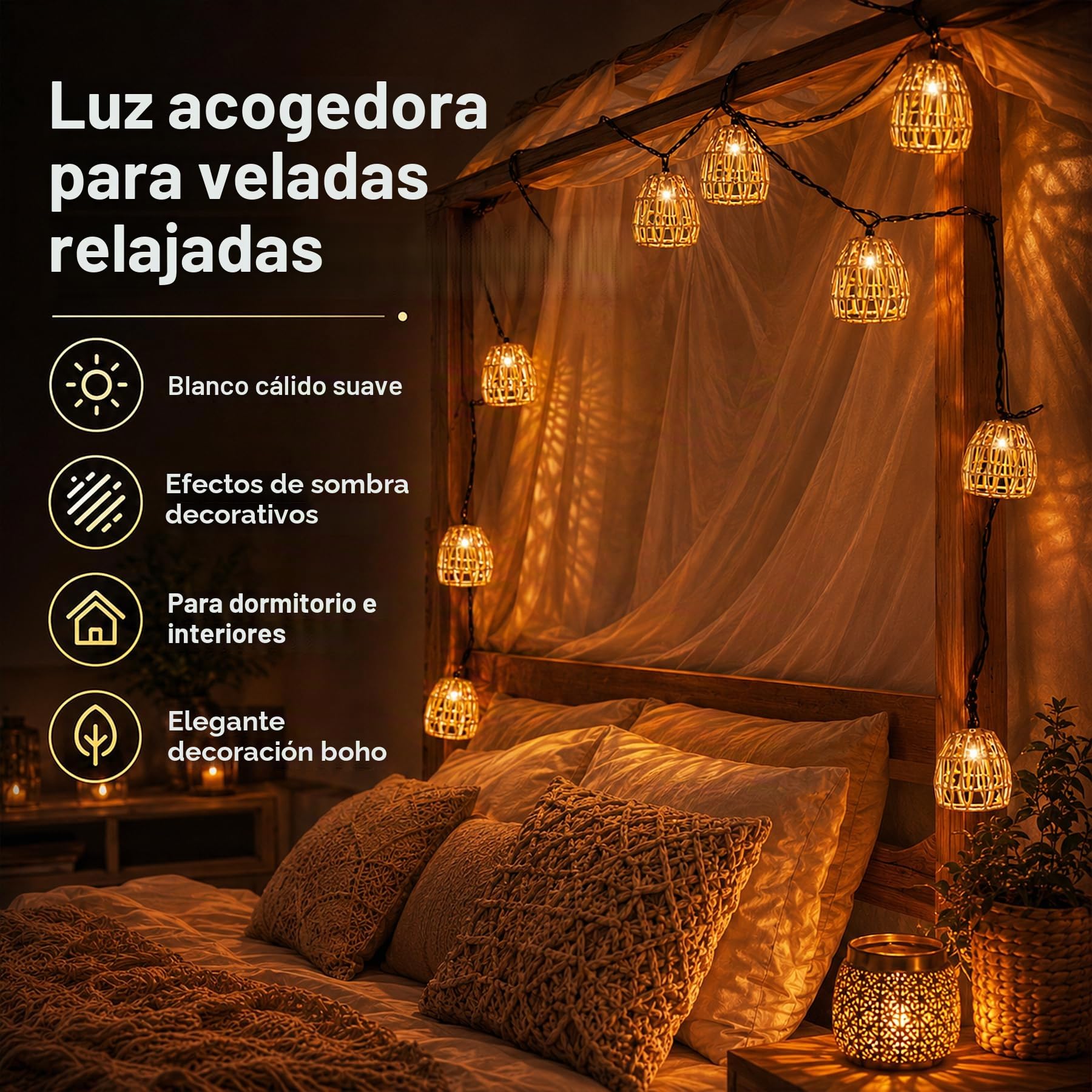 Shengruili Guirnaldas Luces Exterior Solar 10 LED,Cadena de luces solares para exteriores,Cadena de luces LED solares de ratán,Cordel De Luz para Decorar Jardines,Patios,Terrazas,Fiestas