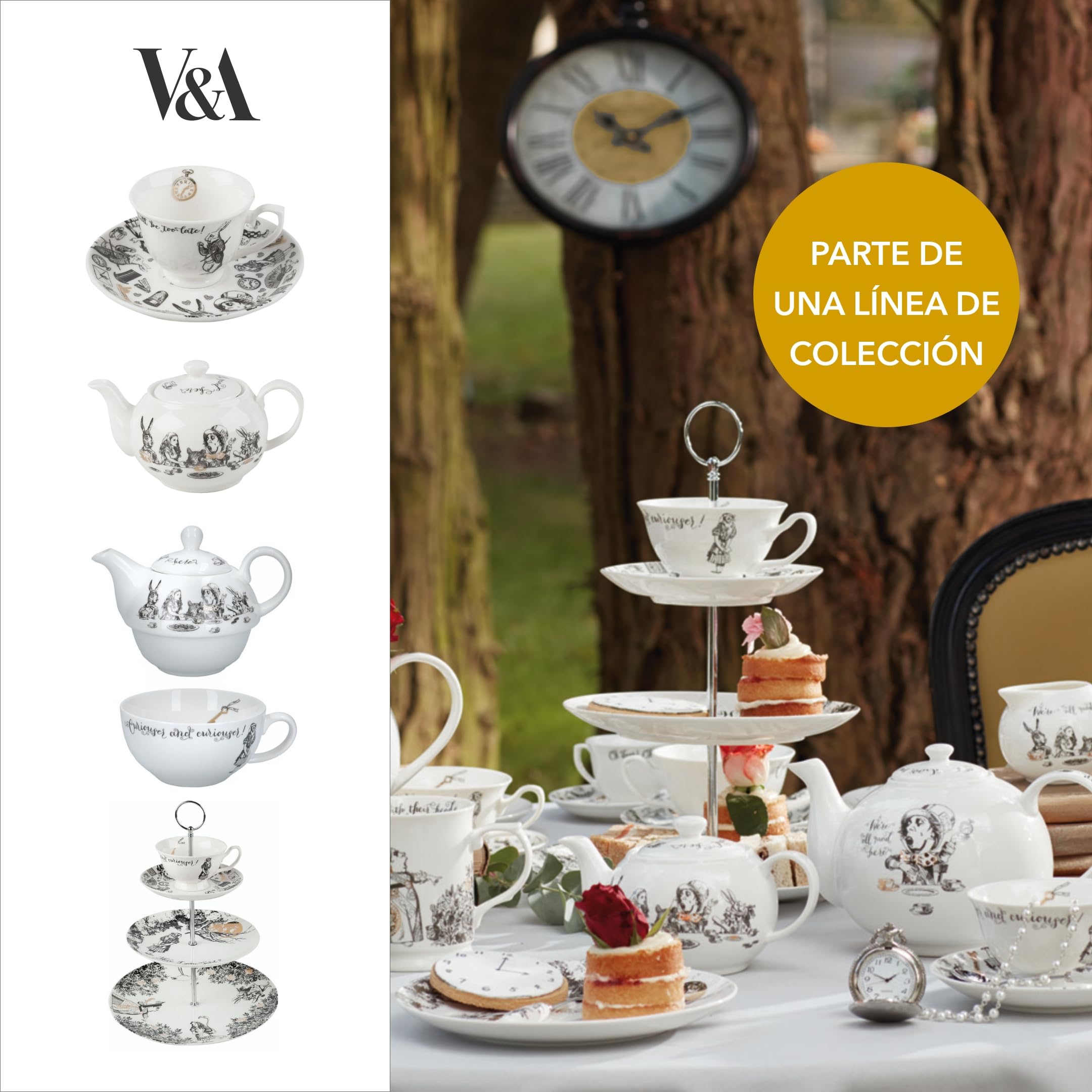 Victoria & Albert Juego de Tetera y Taza Alicia en el País de las Maravillas Para 1 en Caja de Regalo, Juego de Té de China Fina, Blanco, 250ml