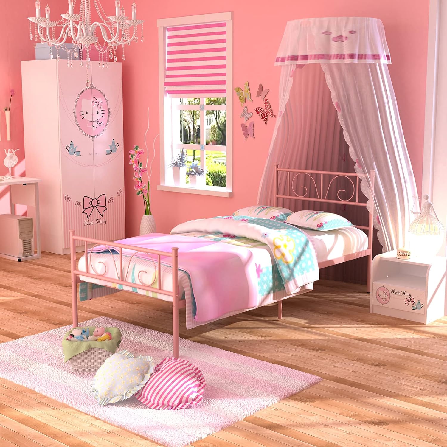 GIME Twin Size Pink Bed Frames with Storage Single Beds