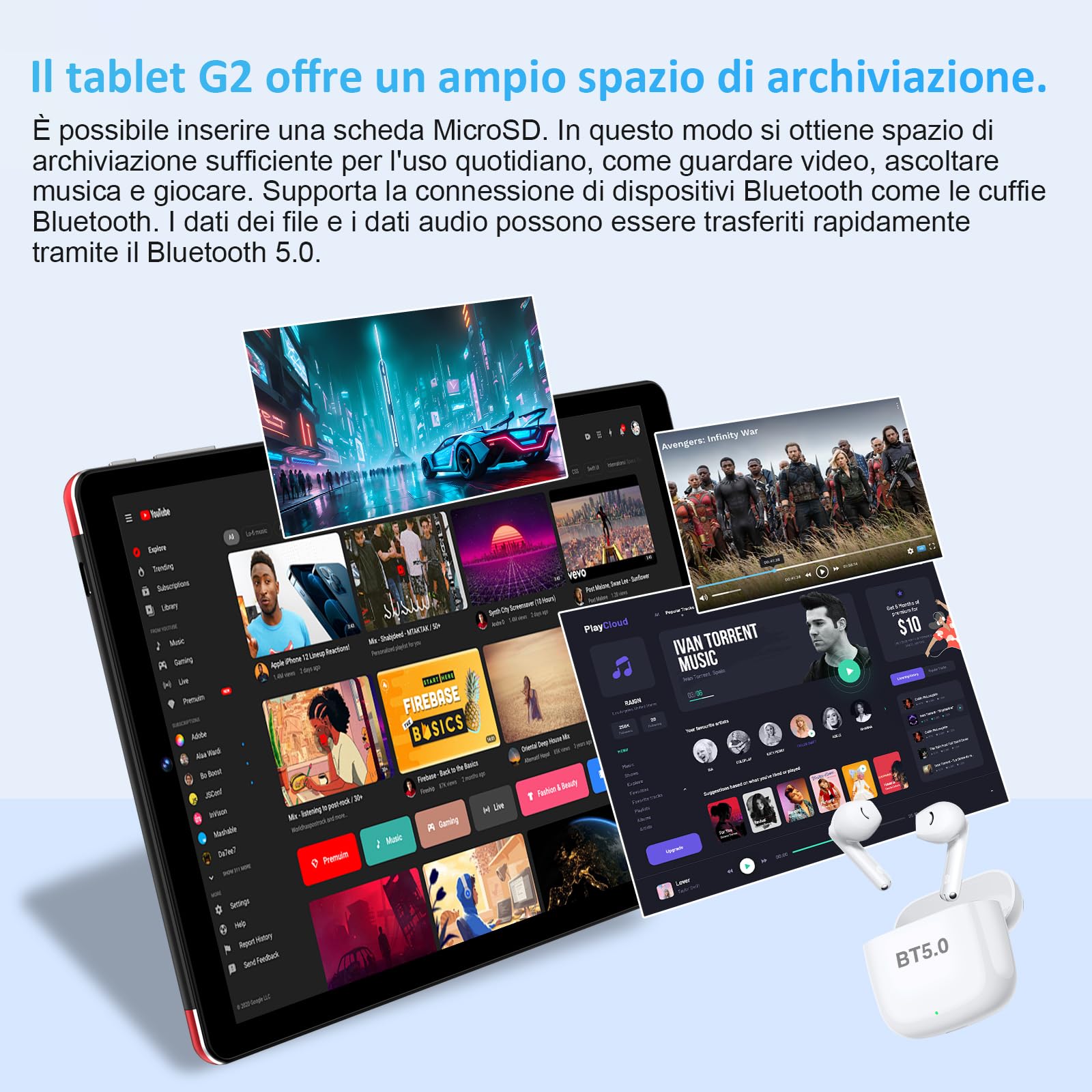 GOODTEL Tablet Android 13 da 10 pollici 10GB RAM + 64GB ROM (1TB TF) Quad-Core con |5G + 2.4G WiFi |GPS |Bluetooth 5.0 |8MP + 5MP, Touch Tablet con custodia, tastiera e mouse - Rosso