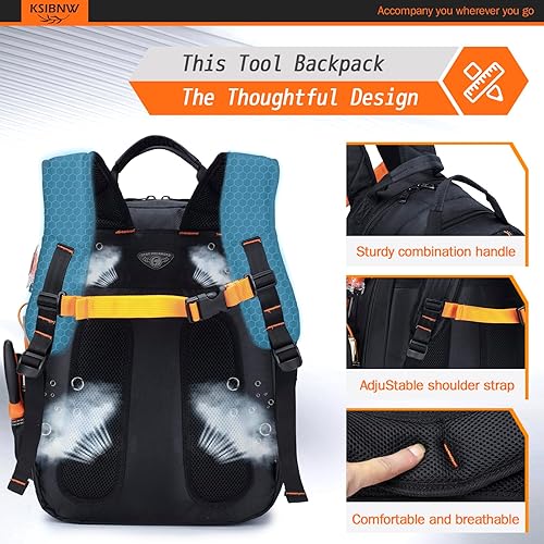 Miniatura 4 de KSIBNW Mochila de herramientas resistente para hombres, bolsas organizadoras de 45 bolsillos con compartimento para laptop, portaherramientas
