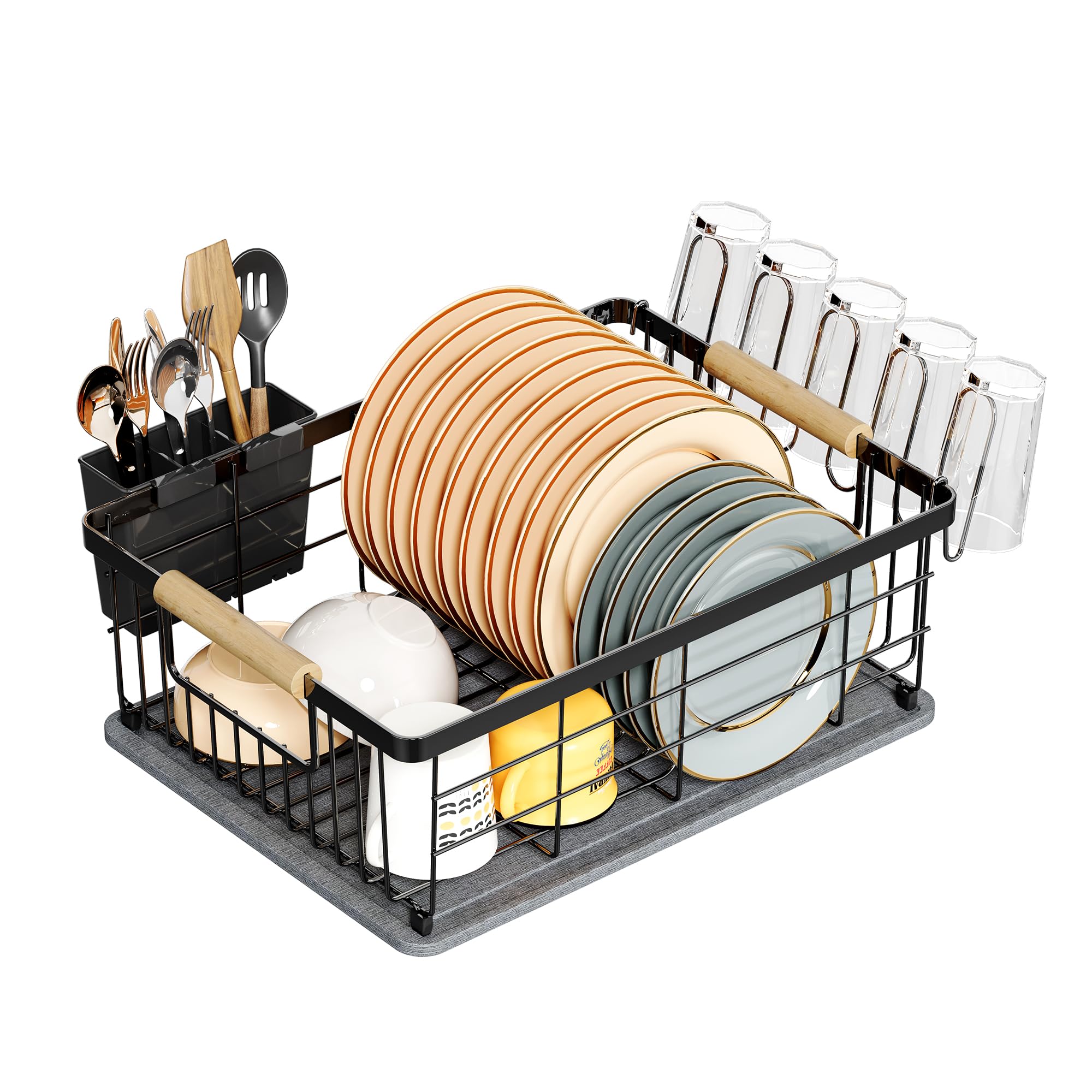 Photo 1 of IBEDMAZIE Dish Drying Rack with Diatomaceous Earth Mat, Black