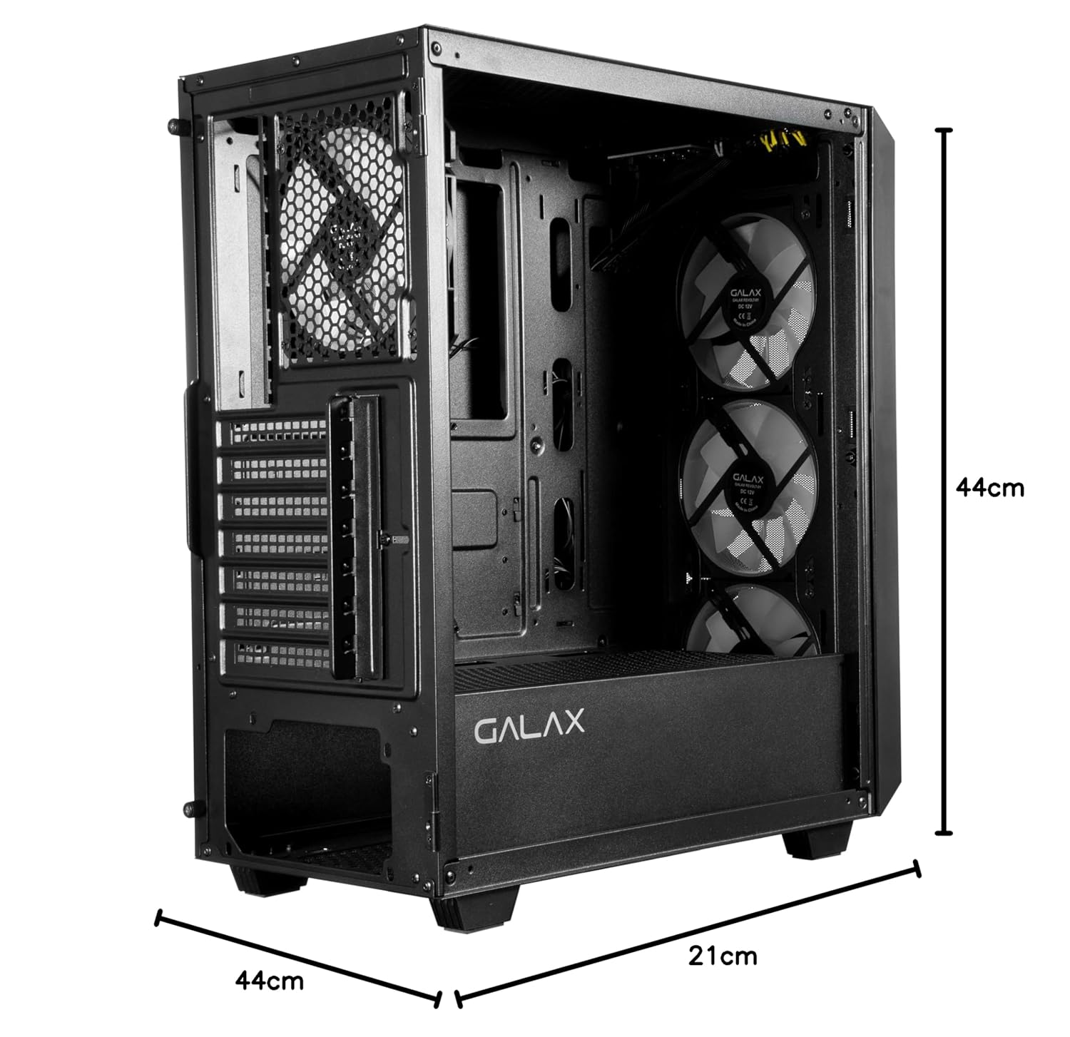 Dimensions diagram for the GALAX Revolution-01 PC case