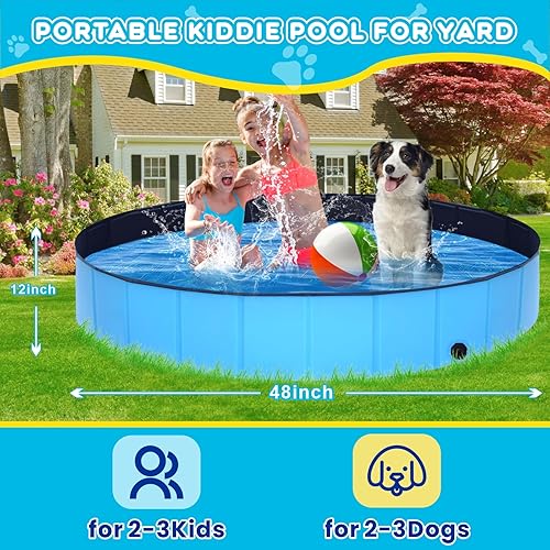 Miniatura 8 de STUDESK Piscina plegable para perros, piscina portátil antideslizante de 63 x 12 pulgadas, de plástico duro, piscina plegable para exteriores e