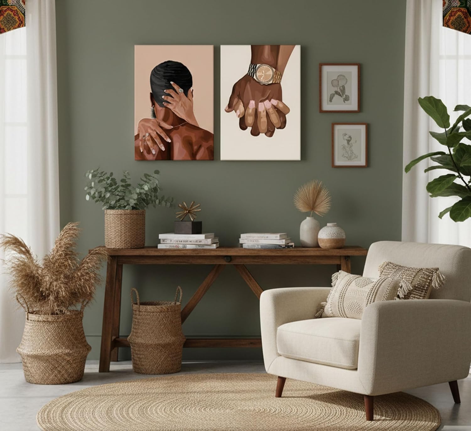 2 Pcs Afro Black Couple Canvas Wall Art African American Women Men Black Love Pictures Wall Decor Black Girl Poster Print Artwork for Bedroom Living Room Bathroom Office Home Decoration