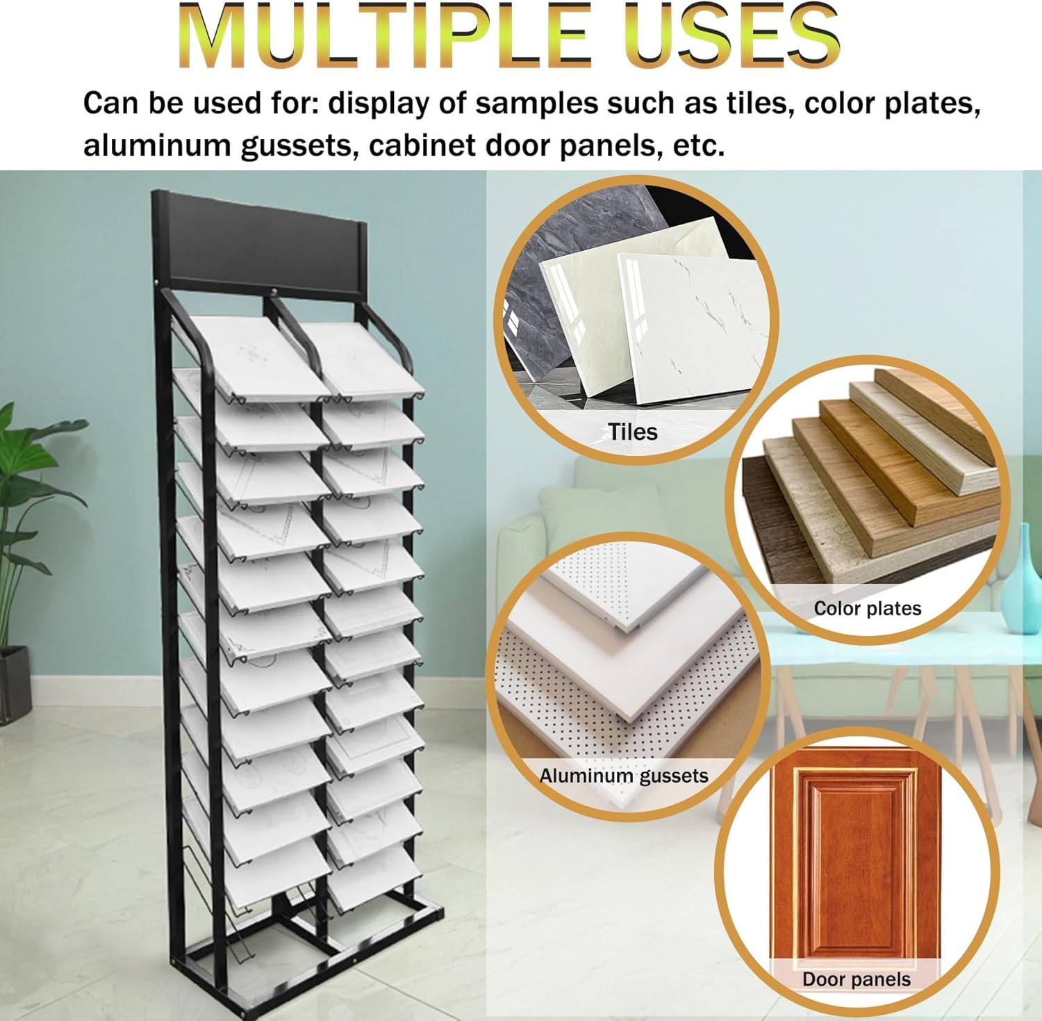 Tile Display Stand,Metal Ceramic Tile Display Rack,Large Format Cabinet/Building Material/Door/Tile Samples Shelf,Floor Standing Stone Organizer Shelf,for Retail Stores/Trade Show(27.3x12.5in/69.5x32c