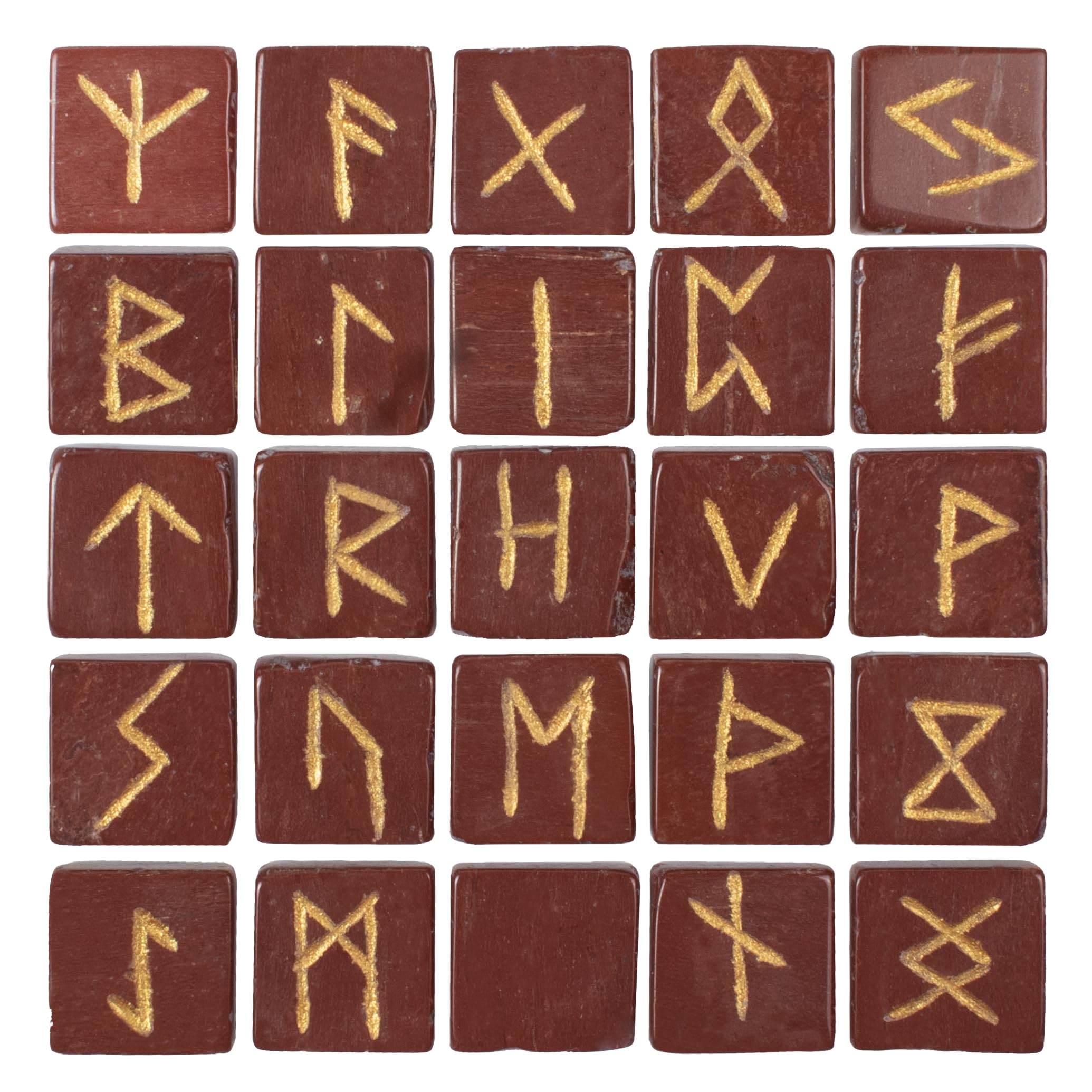 Red Jasper Runes Crystal Rune Stones Set 25Pcs Elder futhark Viking Gemstone Reiki Healing Golden Engraved Runic Alphabets Divination Meditation