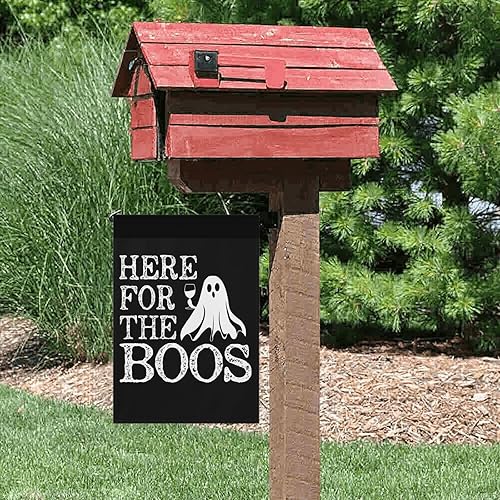 Miniatura 4 de Bandera de Halloween para jardín, bandera de jardín con texto en inglés Here for the Boos, bandera de jardín pequeña de doble cara para decoración