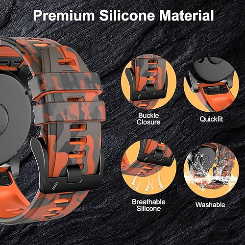 Miniatura 3 de Bandkids Correa de camuflaje de 0.866in para Garmin Fenix 6, Fenix 7, Fenix 5 de repuesto, correa de reloj deportiva de silicona suave impermeable