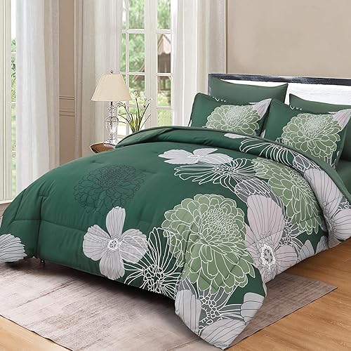Yiran Juego de edredón de 7 piezas tamaño King, juego de edredón y sábanas de microfibra suave y ligera para todas las estaciones, 104 x 90 pulgadas