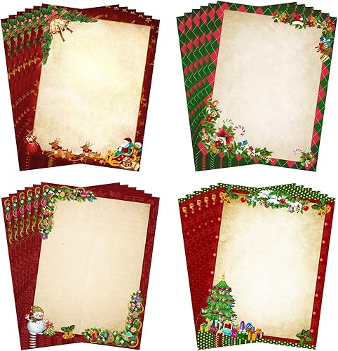 48 hojas de papel estacionario de Navidad de 8.5 x 11 pulgadas, papel de impresora de papel de carta de Navidad, papel de escritura de vacaciones