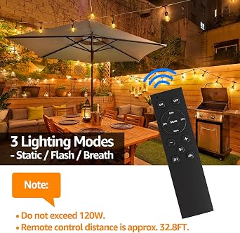 Larkvue 120W Outdoor Dimmer for String Lights with Remote, 4 Brightness, 3 Modes, Timer & Memory Function, Waterproof Plug Switch for S14/ST38/G40