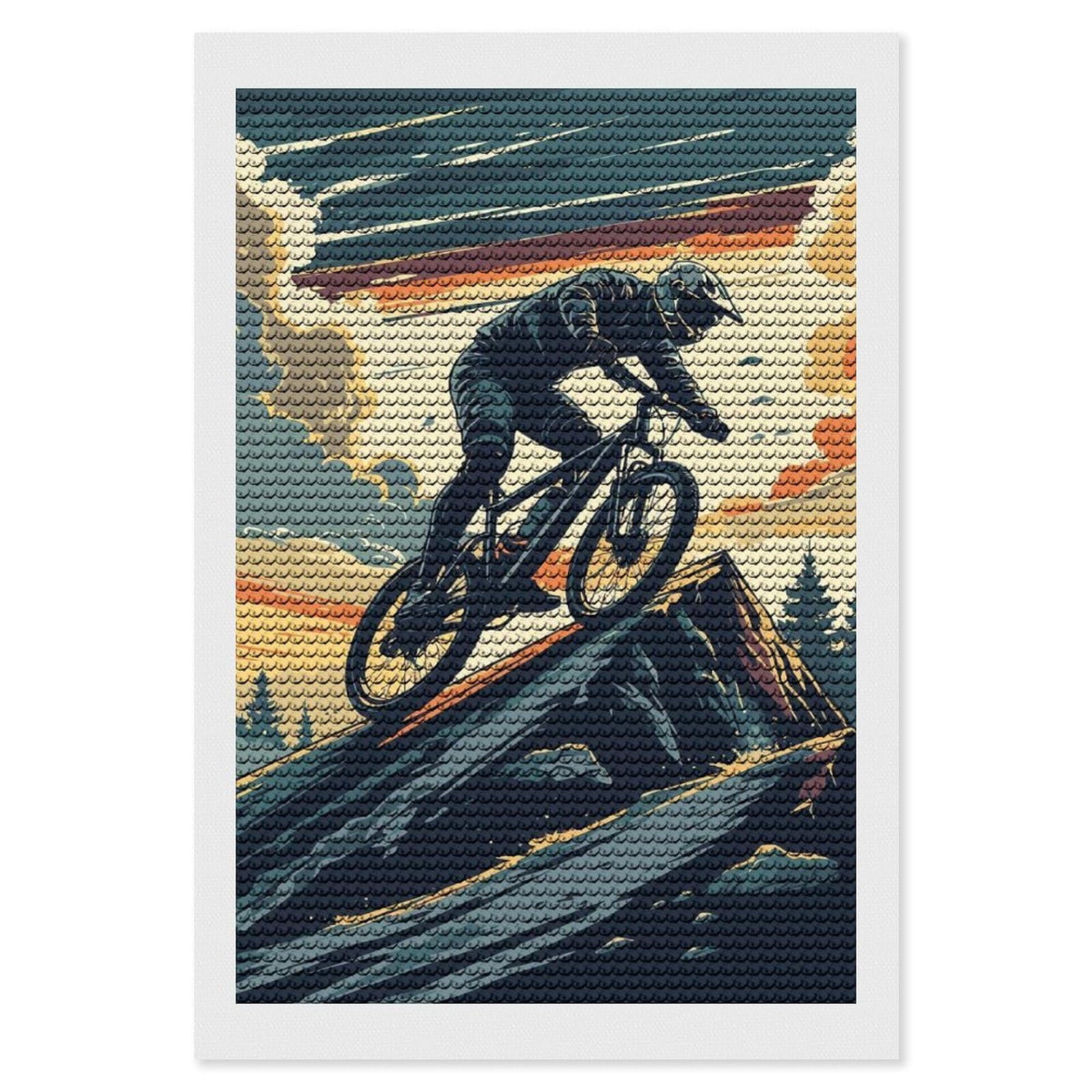 Junmoney Mountain Biker on Peak, Digital Art Diamond Painting Kit 8"x12", Festive Craft Gift, Bedroom Decor, Full Kit Included, Creative Gift Idea