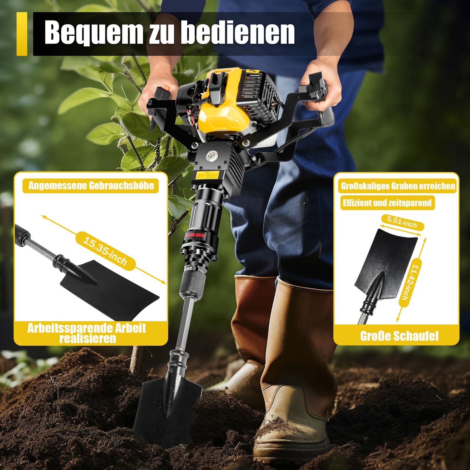 Ręczna koparka benzynowa, 2-suwowa, 33 CC, przenośna koparka ogrodowa do drzew ogrodowych, do ogrodu, gospodarstwa rolnego