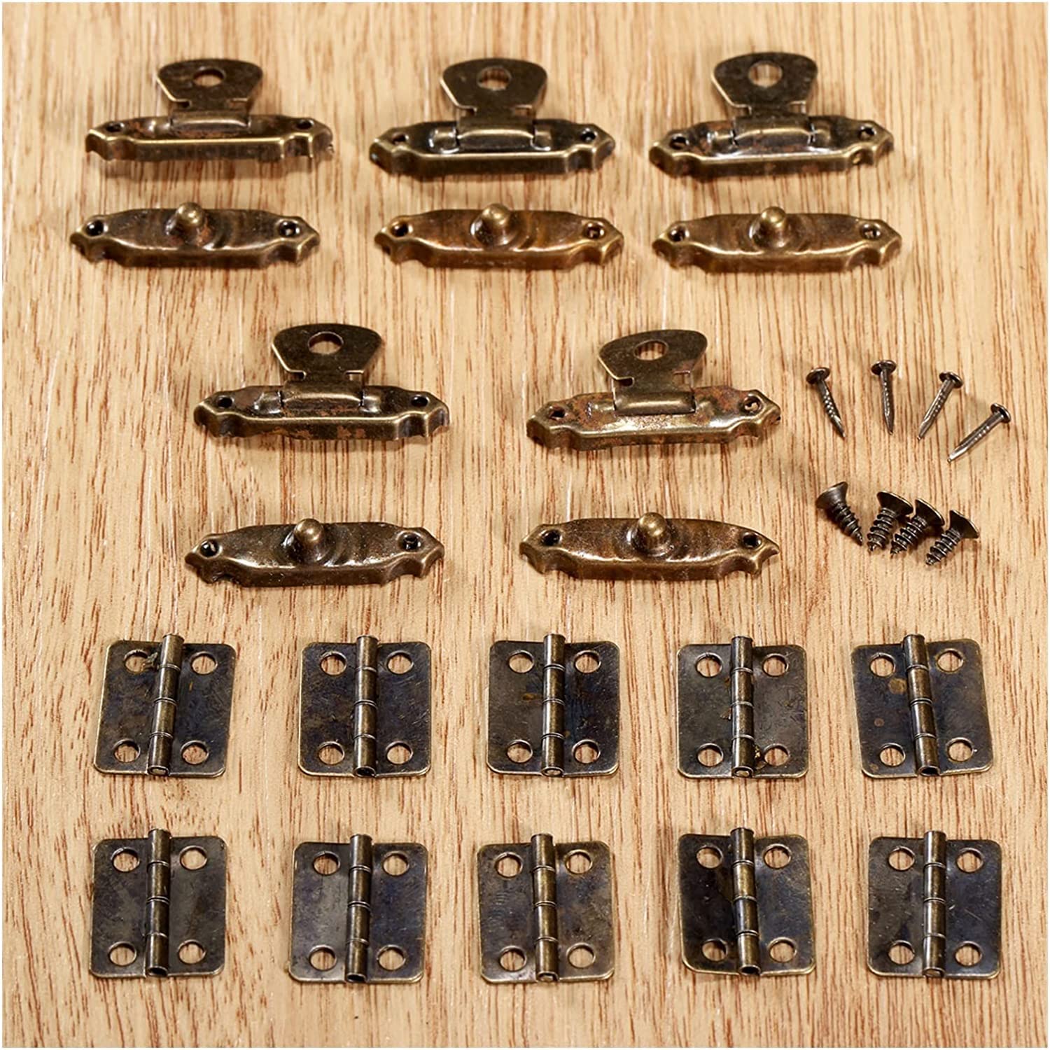 Antiguo Retro cerrojo hebilla gancho ojo pestillo, 10 piezas bronce muebles gabinete bisagras + 5 piezas de joyería caja de madera caja interruptor hebilla puerta pestillo hierro Retro Hardware acceso