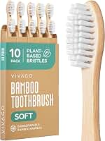 VIVAGO Pacote com 10 escovas de dentes de bambu – escovas de dentes naturais, cerdas macias à base de plantas – Escova de dentes de madeira ecológica