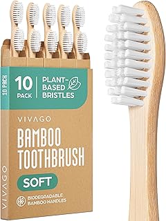Bamboo Toothbrushes 10 Pack – Natural Toothbrushes, Plant-Based Soft Bri...