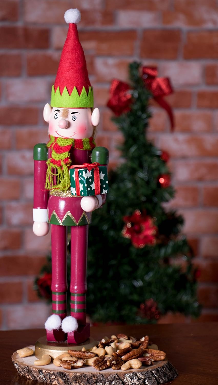 Clever Creations Santa's Elf 15 Inch Traditional Wooden Nutcracker, Festive Christmas Décor for Shelves and Tables