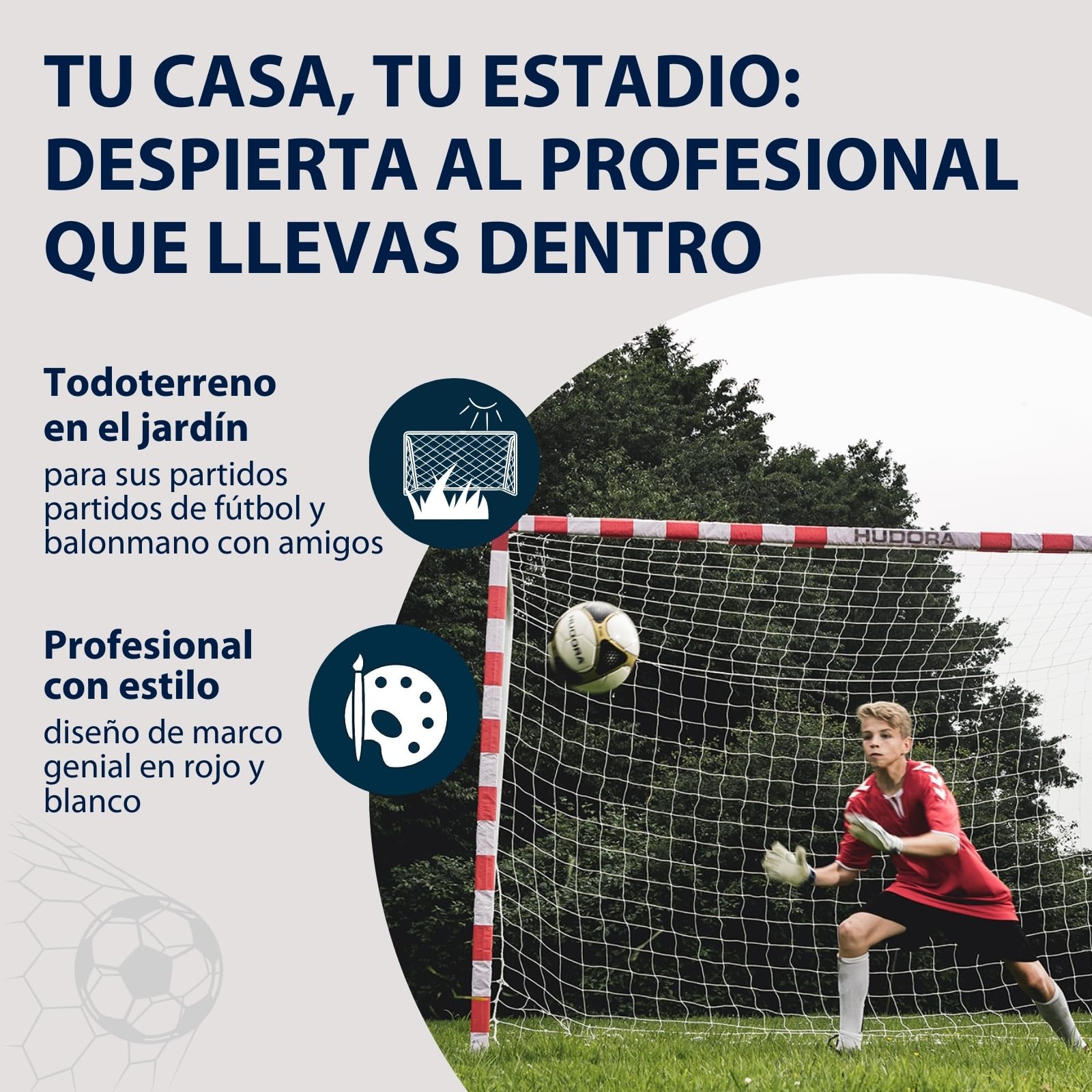 HUDORA Portería de fútbol Allround 300 - Portería de fútbol para niños y Adultos Resistente y Estable - Tablero de GOL de Balonmano para Actividades recreativas y Entrenamiento al Aire Libre.