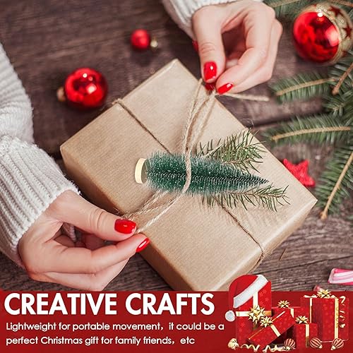Miniatura 4 de Geetery 25 árboles de Navidad artificiales de pino, árboles de sisal, árboles de cepillo con base de madera para fiesta de Navidad, hogar, mesa,