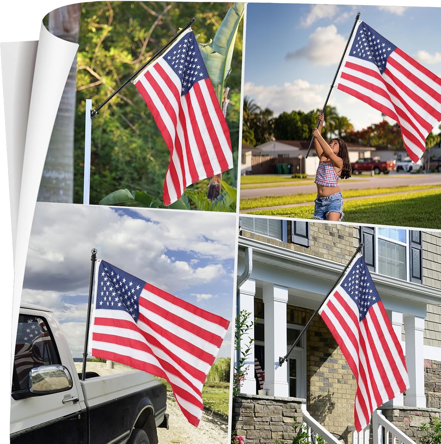 COCONUT Flag Pole, 5 FT Tangle Free Flag Pole Kit with 3x5 Embroidered USA Flag, American Flag with Pole & Heavy Duty Flagpole Holder for Outside House