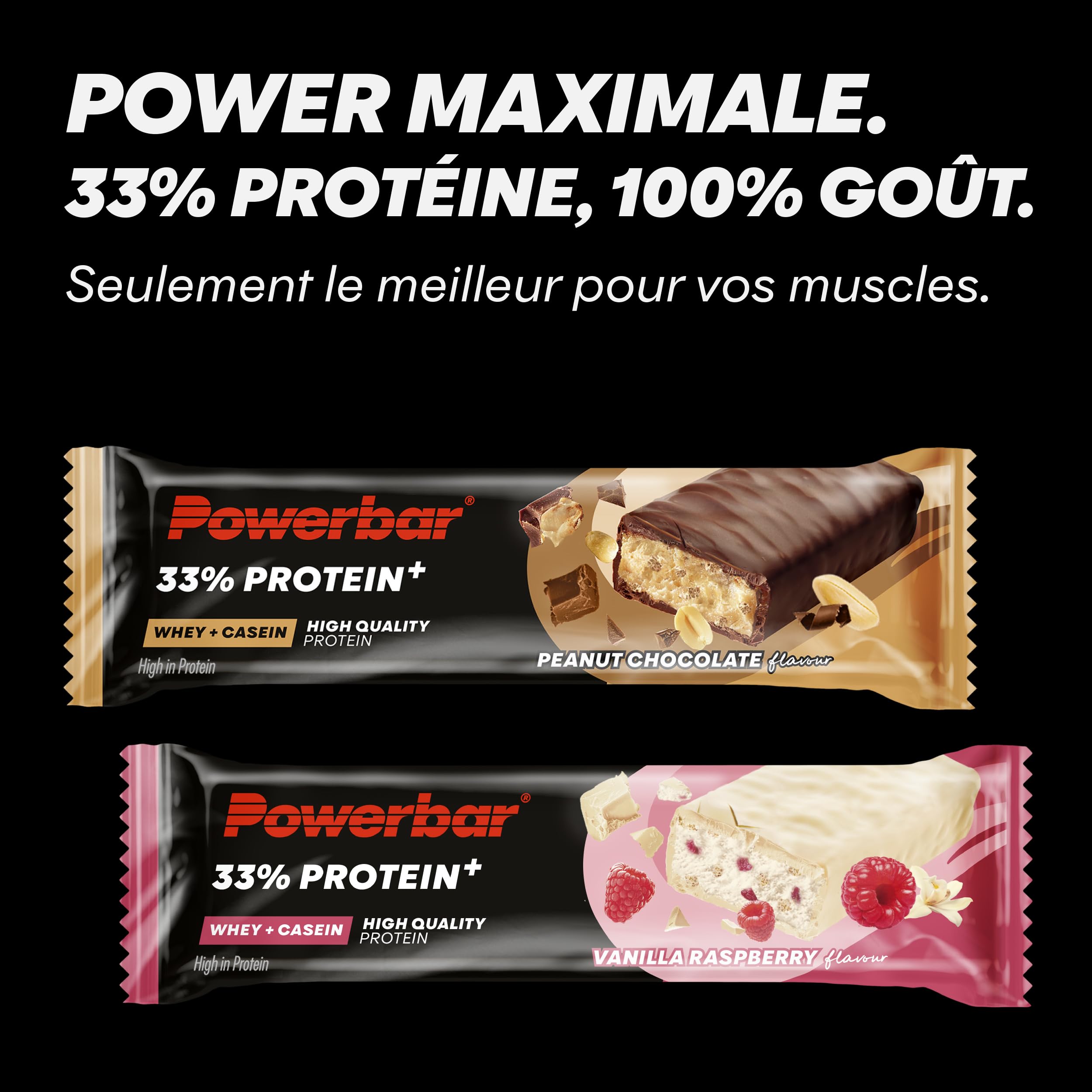 Powerbar - 33% Protein Plus - Peanut-Chocolate - 10x90g - Barre riche en protéines - Protéines de lactosérum et de caséine - Sans collagène