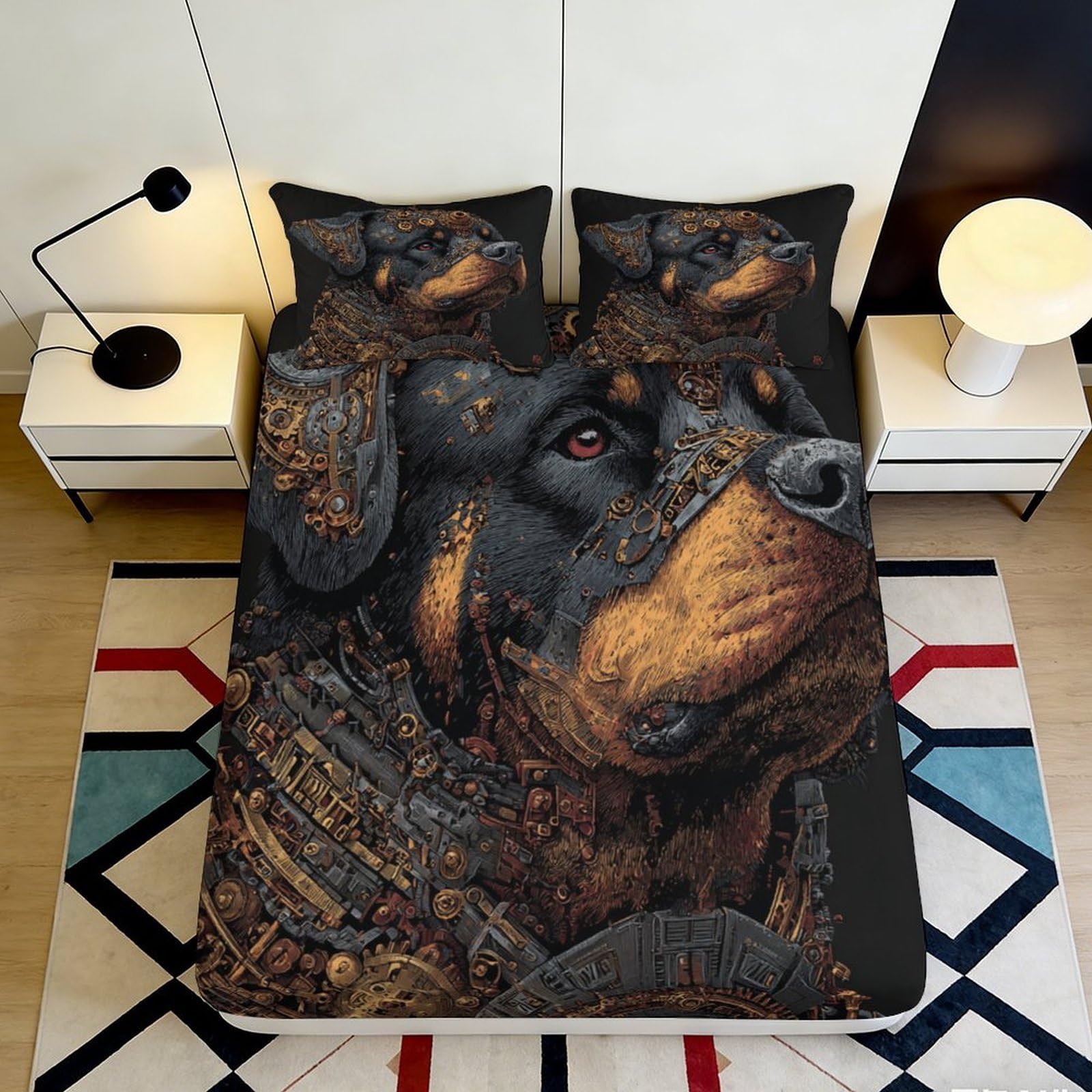 Pnayamiorkfel Style-2 3D Printed Steampunk Rottweiler Fitted Sheet Microfiber Anti-Slip Bed Cover For Bedroom Dorm Mattress Decor 90X200x25cm