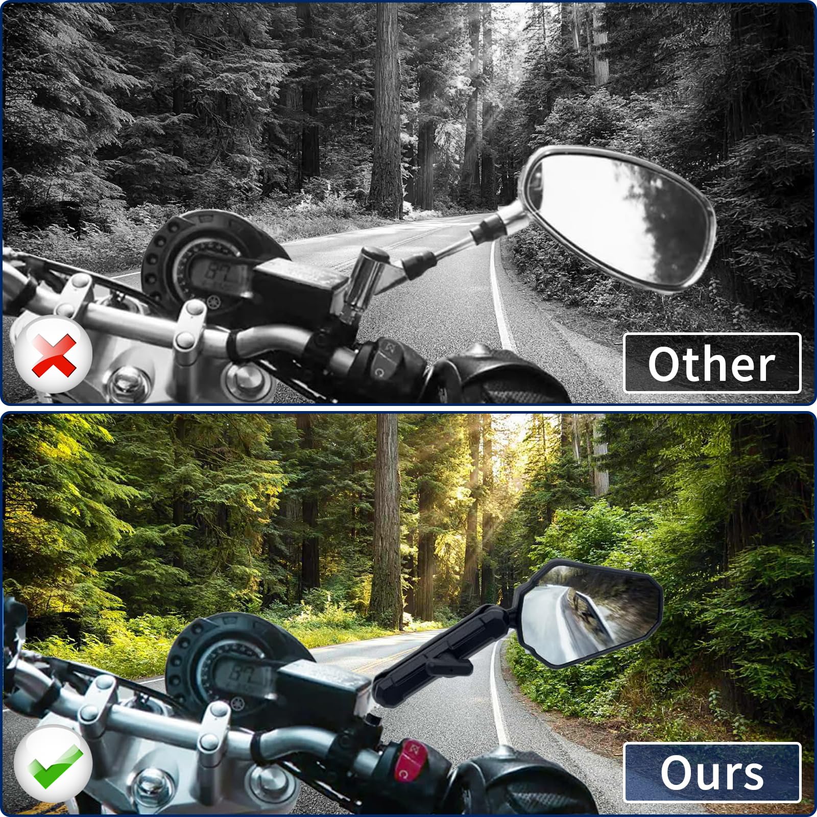 2 specchietti retrovisori universali per motociclette, regolabili, omologati E, girevoli a 360°, robusti, pieghevoli, per fuoristrada, motociclette, scooter, ATV