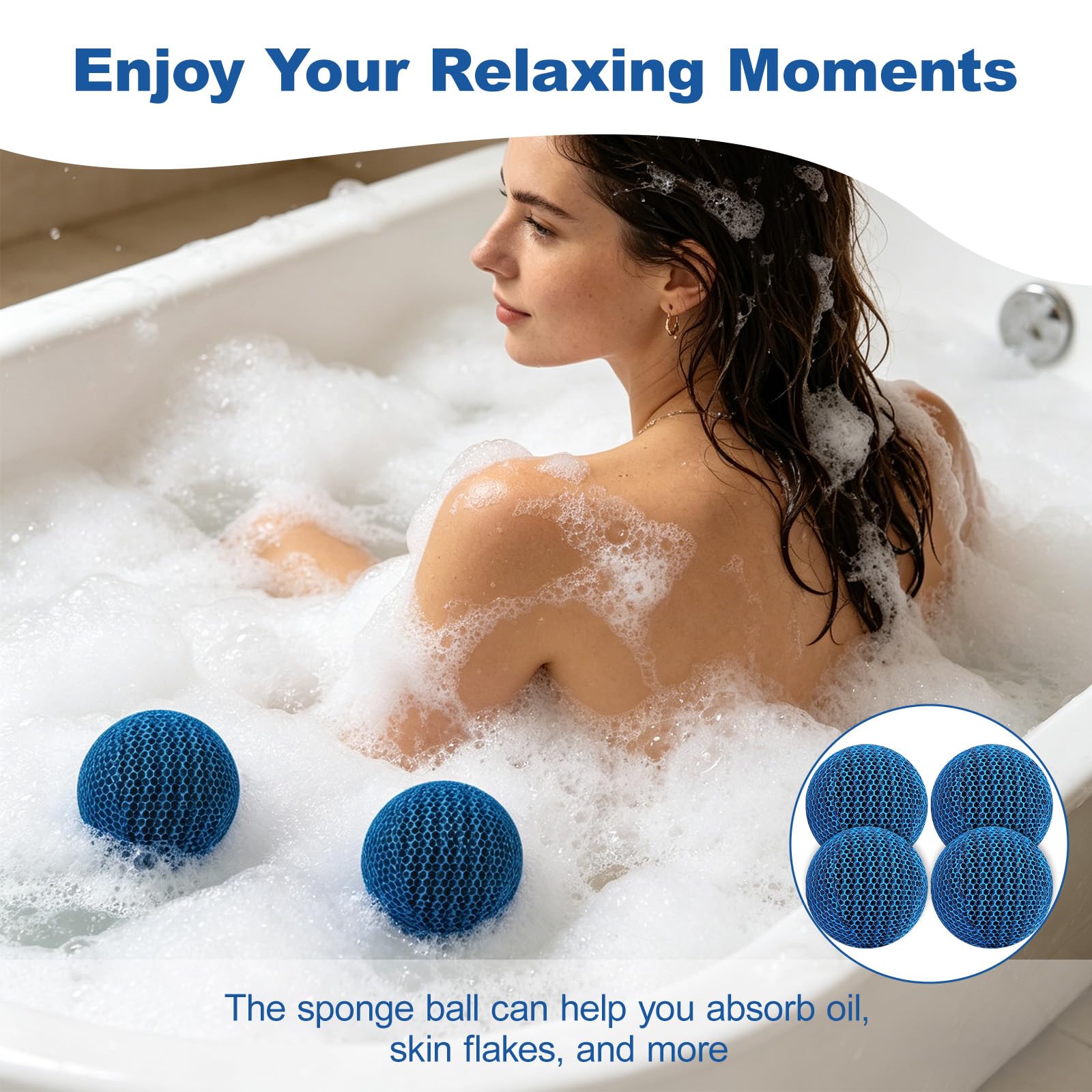 Absorbeur d'huile pour Piscine 4 pièces, Boules éponge réutilisables 70 mm Bleues
