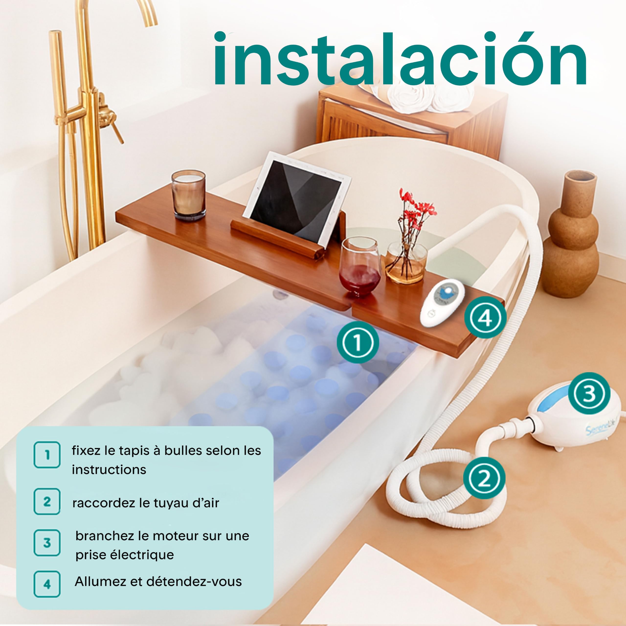 SereneLife Tapis de Bain à Bulles, Tapis pour Baignoire avec Massage à Air et Télécommande, Imperméable, Antidérapant, Intensité des Bulles Ajustable, Diffuseur de Parfums