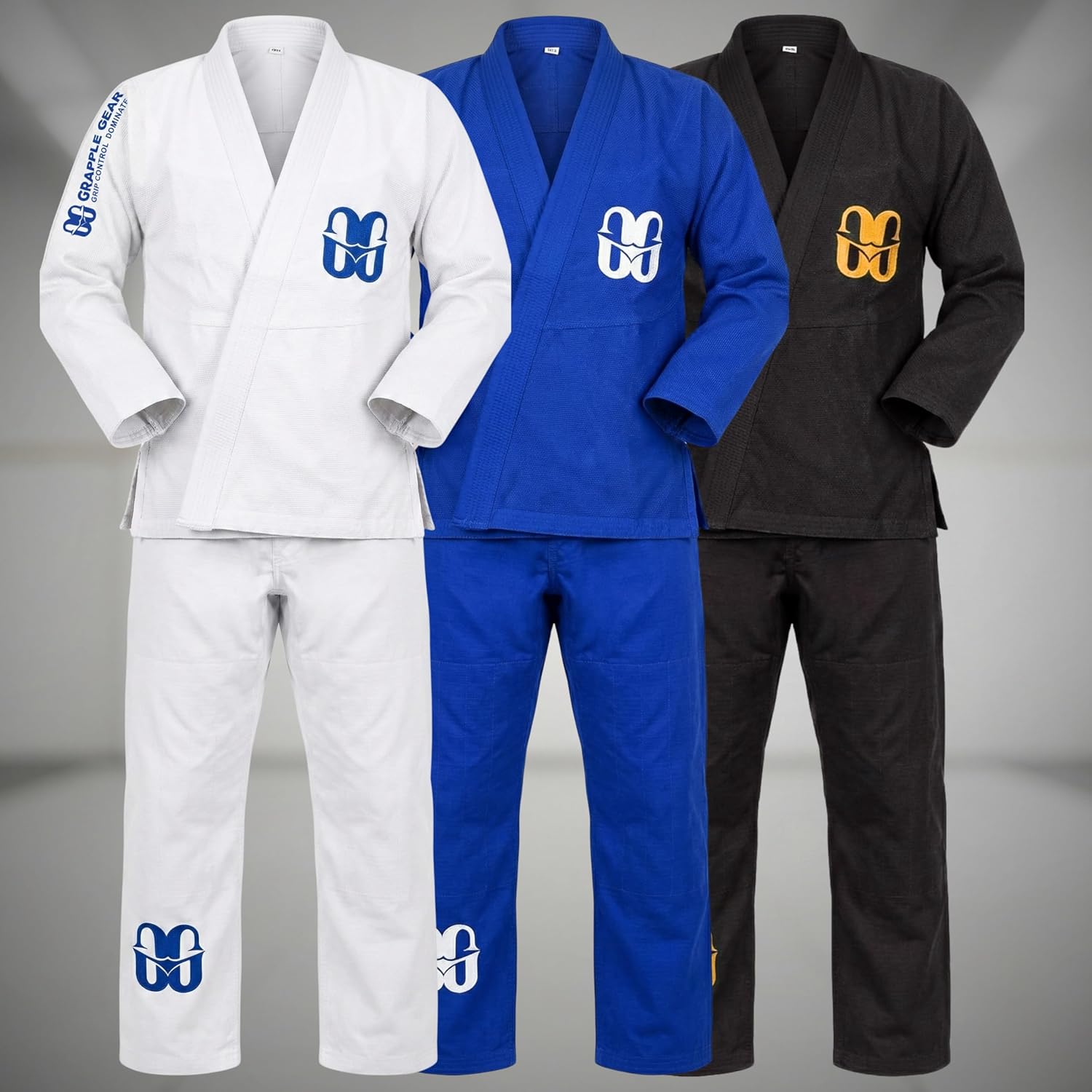 BJJ Gi Kimono Brazilian Jiu Jitsu Uniform for Men - 450 GSM Pre-Shrunk BJJ Gi in White, Black & Blue Colors & 4 Sizes