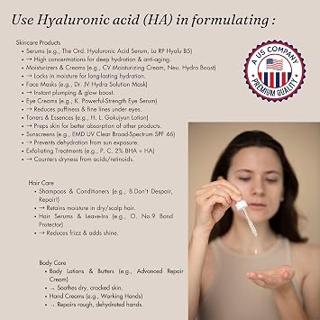 Hyaluronic Acid Powder Pure High Molecular Weight Cosmetic Grade Water Soluble Sodium Hyaluronate for Skin Face Cosmetic Applications Make Your Own Serum