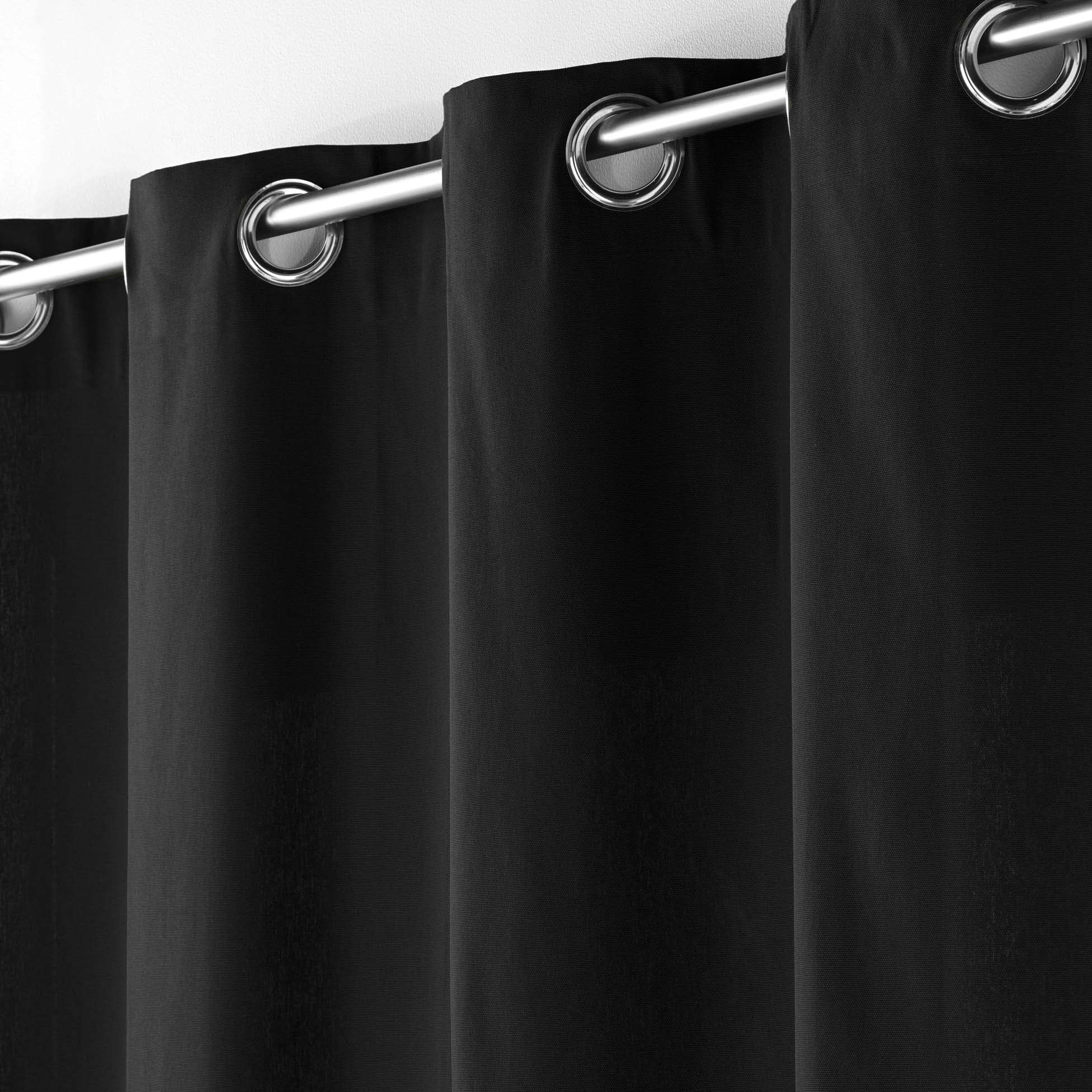 Douceur d'Intérieur, Rideau à Oeillets (140 x 240 cm) Panama Noir, Coton Uni (Lot de 2)